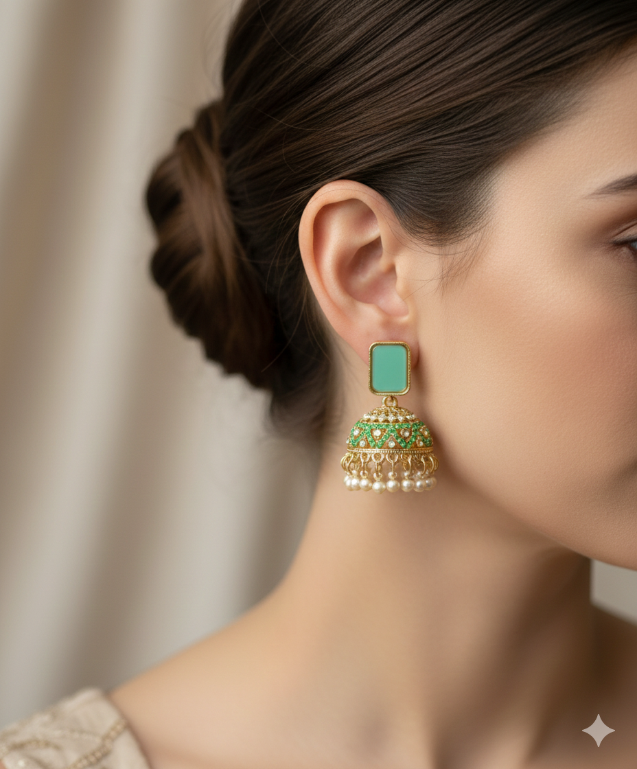 Mint Pearl Jhumkas | Wear with Grace