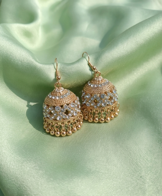 Golden Ivory Jhumkas | Grace with Elegance