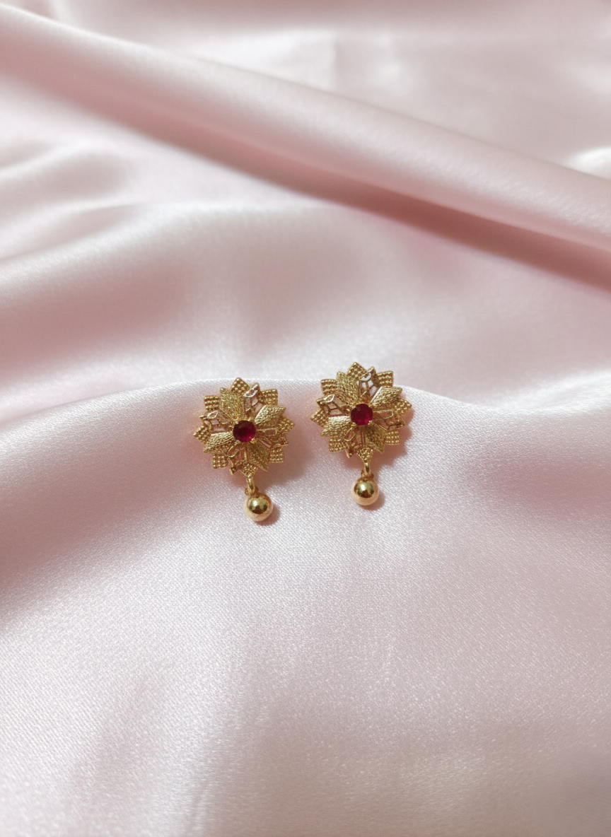 Golden Red Bloom Earrings | Classic Style | Royal Shine