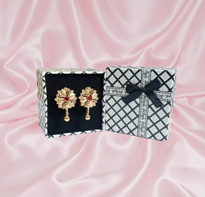 Golden Red Bloom Earrings | Classic Style | Royal Shine