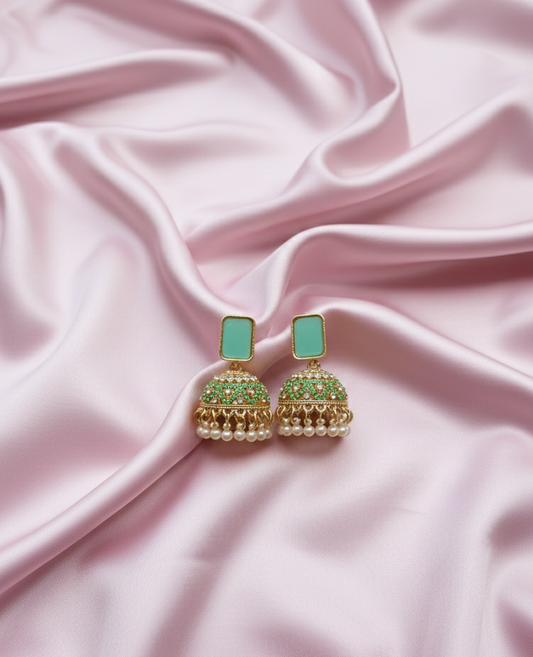 Mint Pearl Jhumkas | Wear with Grace